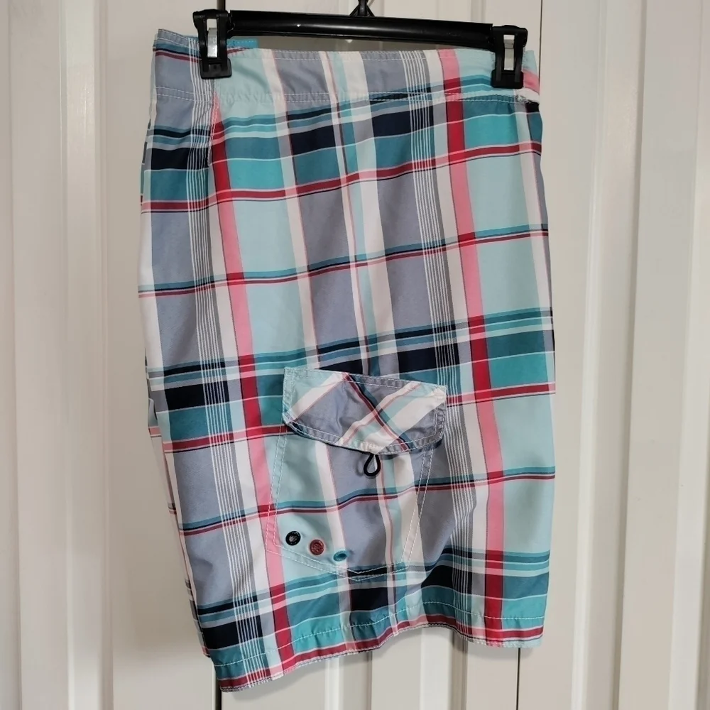 Men blue plaid swimming shorts size XL